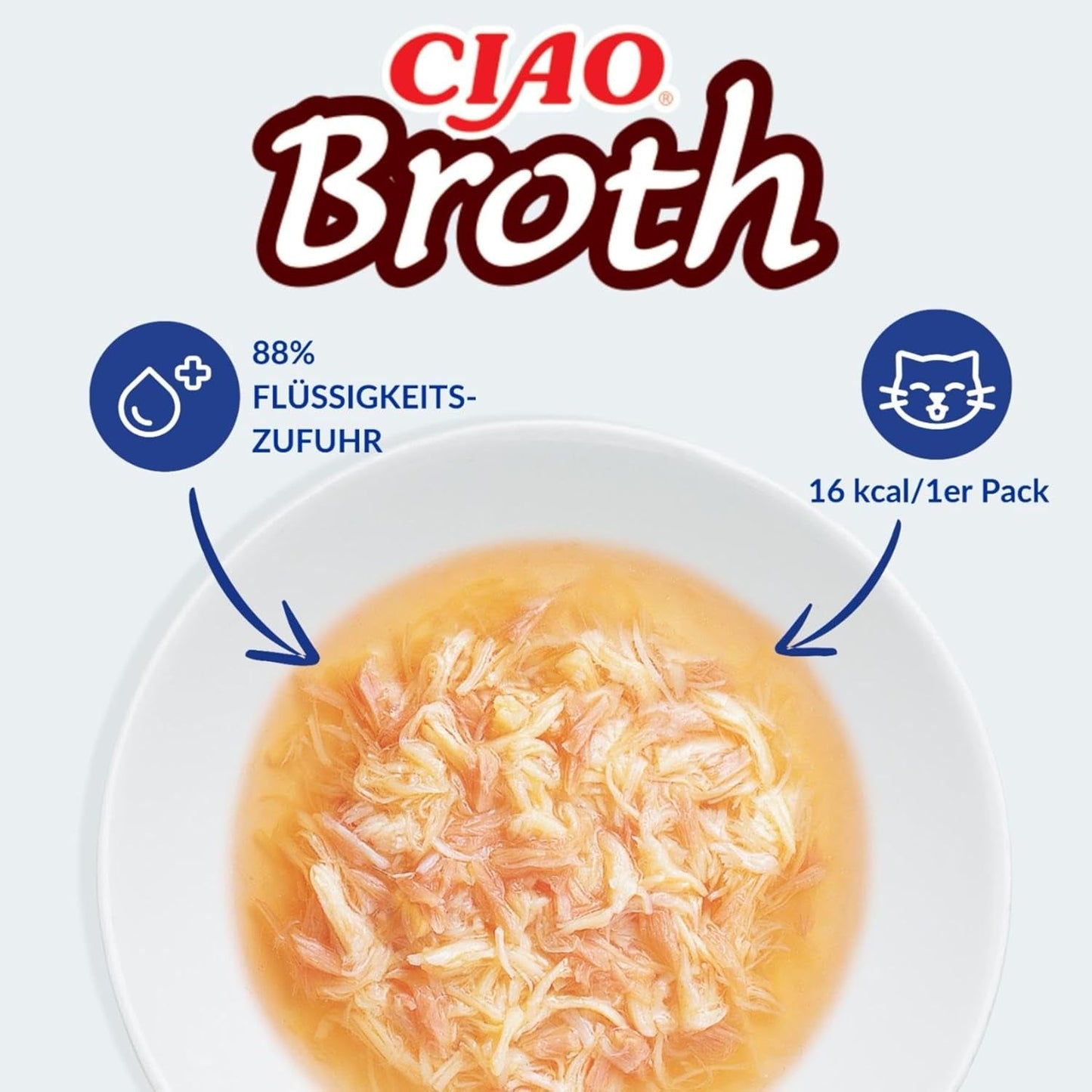 INABA Ciao Bouillon Vådfoder til katte 88% fugt og E-vitamin, premium suppe til katte med kylling 40g (pakke med 12), 100% naturligt kød, kornfri, sukkerfri