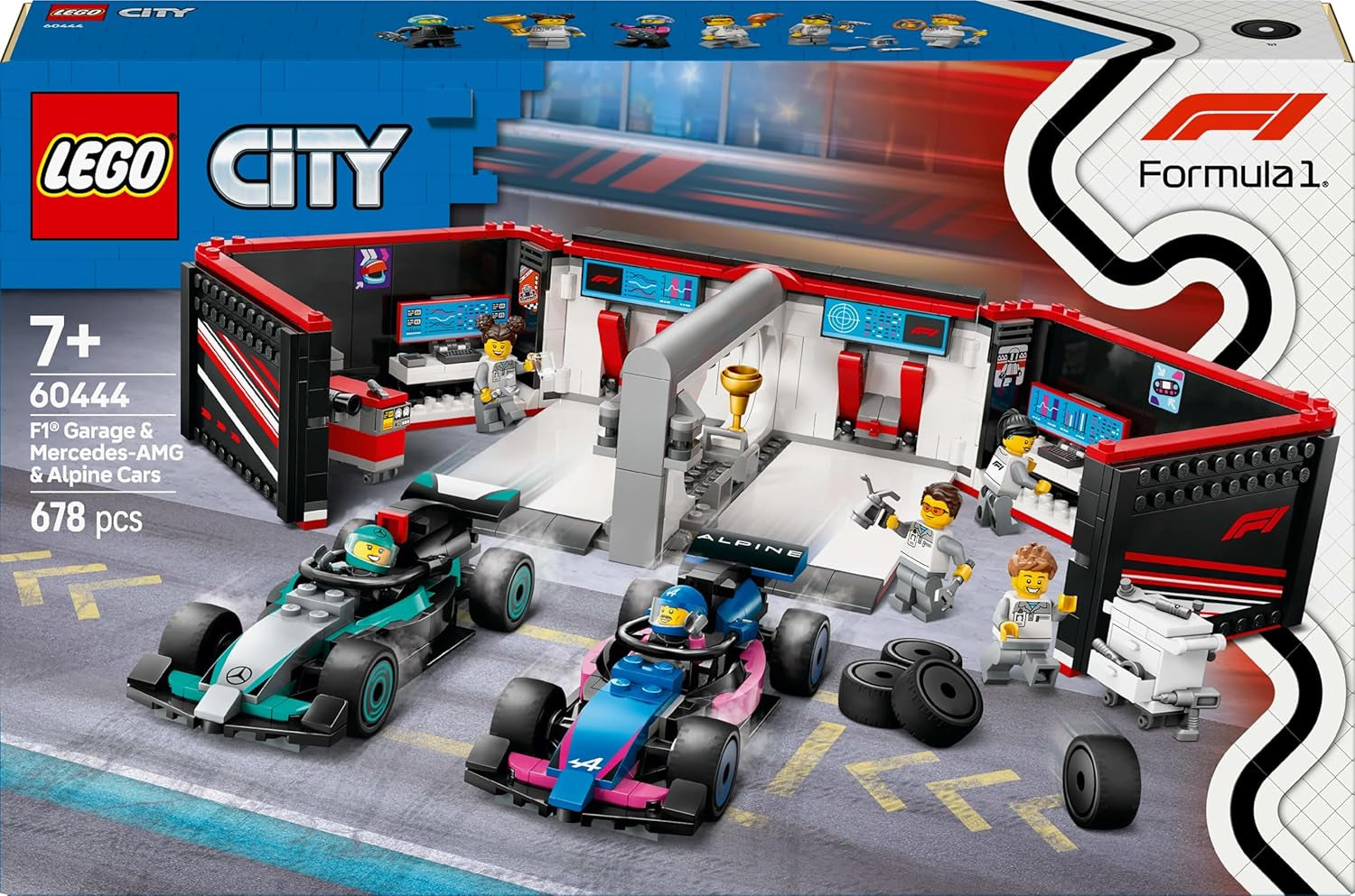 LEGO City F1 Garage med Mercedes-Amg og alpine racerbiler - Formel 1 racerbil med 2 førere og 4 mekaniske minifigurer - Gave til drenge og piger 7+ og fans 60444 Besuche den LEGO-Store byggesæt