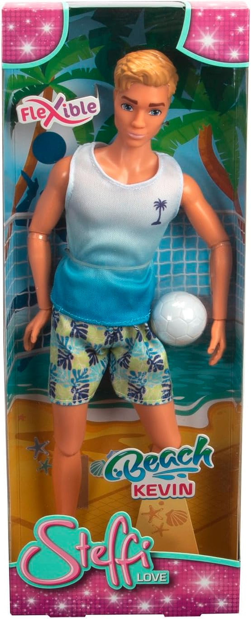 Steffi Love Beach Kevin, Kevin i badedragt med T-shirt og volleyball, fuldt bevægelig, 30 cm legedukke, 3 år og opefter, hvid Naty Shop Dolls Standardtitel