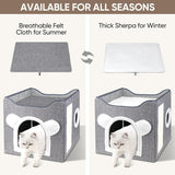 Katzenbetten für Indoor Katzen, Faltbares Katzenhaus, Katzenhöhle 2 Schicht Würfel Großer Raum Katzenbett med Kratzbrett und Spielball, 15,8 x 15,8 x 15 tommer