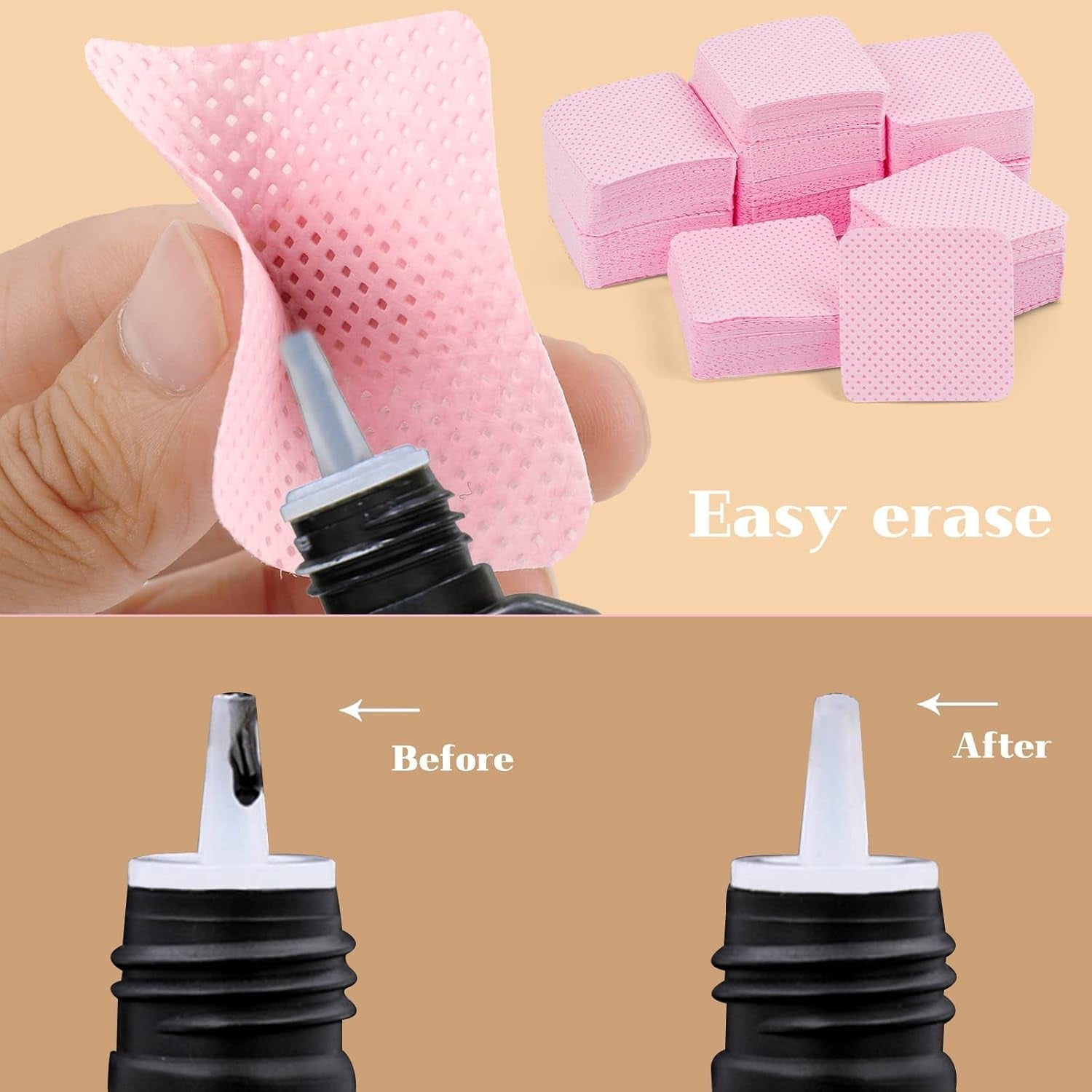300 Stück Nagellackentferner Pads, Fusselfreie Nägel Wattepads Für Nägel Nagellackentferner Fnugfri Negleservietter Cleaner Gelnägel - Rosa