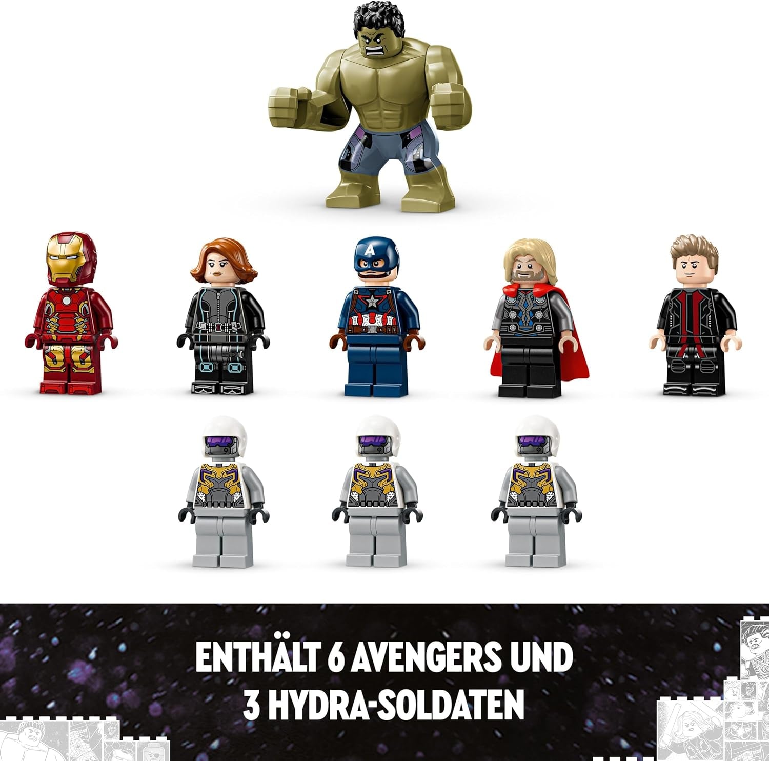 LEGO Marvel Avengers Assemble: Age of Ultron, bygge- og legesæt med 8 minifigurer af superhelte som Thor, Hulk og Iron Man, byggelegetøj til drenge og piger, eventyrsæt 76291 Byggesæt Besuche den LEGO-Store
