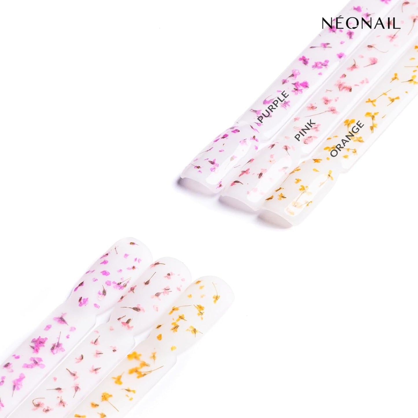 NÉONAIL Nail Art Flowers Set - Trockenblumen - Getrocknete Blumen - Nageldesign Zubehör - Nageldekorationen - Getrocknete Blüten - Negle Decoration - Gelnägel Zubehör - 3 Farben - Rosa, Lila, Orange
