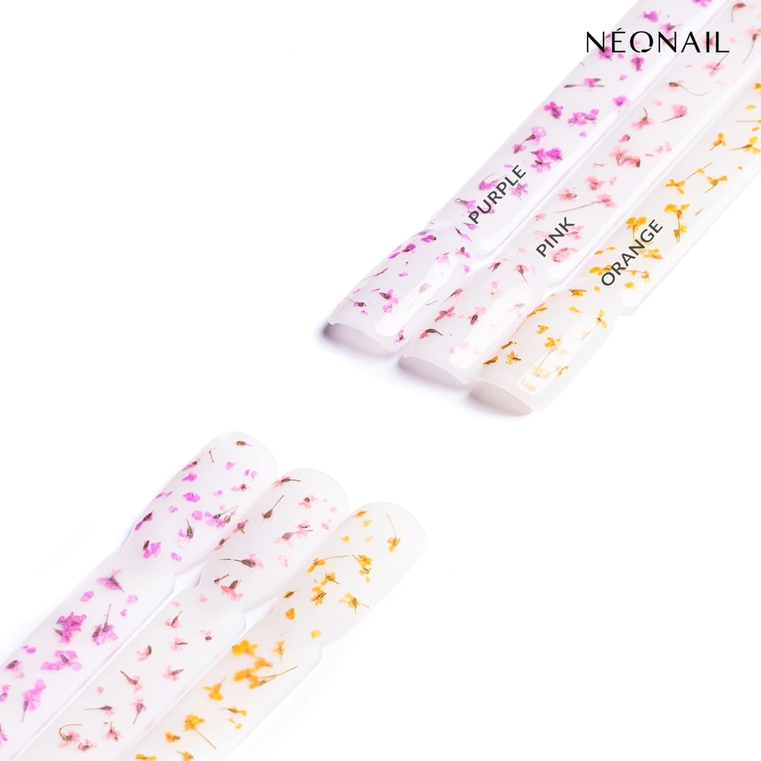 NÉONAIL Nail Art Flowers Set - Trockenblumen - Getrocknete Blumen - Nageldesign Zubehör - Nageldekorationen - Getrocknete Blüten - Negle Decoration - Gelnägel Zubehör - 3 Farben - Rosa, Lila, Orange