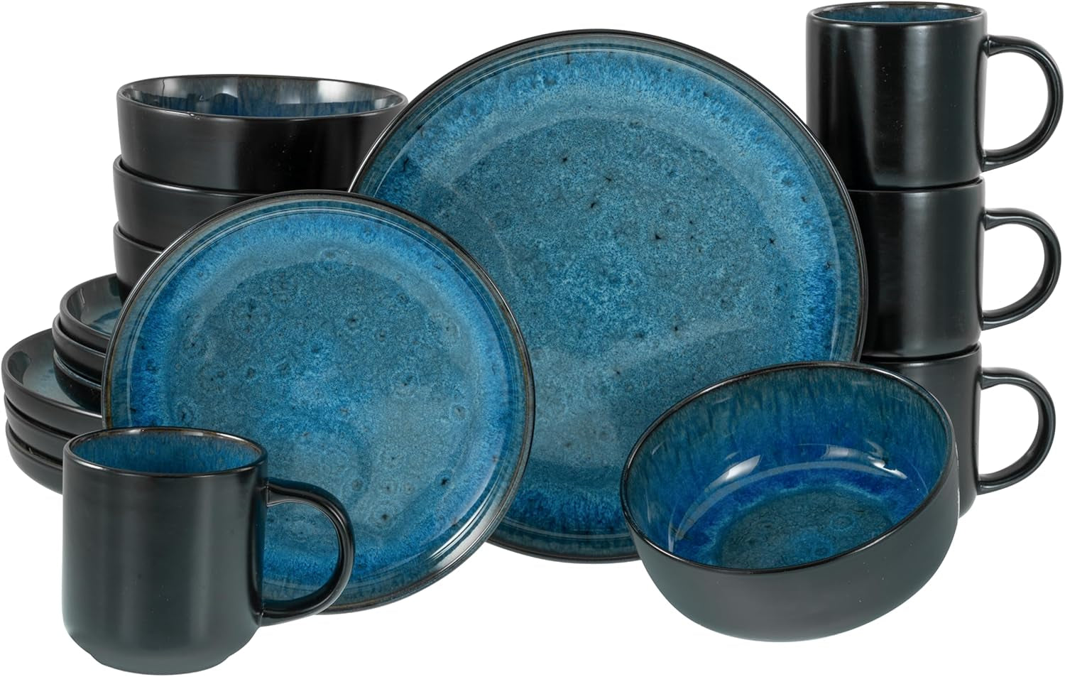 CreaTable, 20149, Nordic Fjord Blue Series, 16-delt porcelænssæt til 4, Porcelænskombinationsservice, Tåler opvaskemaskine og mikroovn, Kvalitetsfremstilling