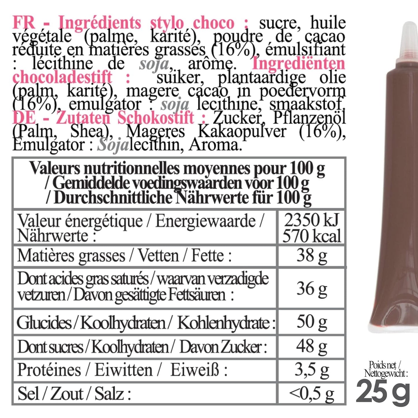 Scrapcooking - Brun chokoladepen - Chokoladeskrivesukker 25 g - Spiselig dekorativ sukkerpen - Skrivning og tegning - Mærkning af fondant, glasur, kager - 6801