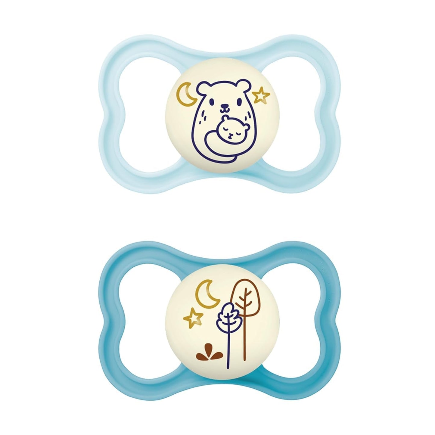 MAM Air Silikonesut 2 Pack Ekstra let og luftigt design Tandvenlig babysut Lavet af MAM SkinSoft Special Silikone med sutteæske 6-16 måneder Bjørn/næsehorn