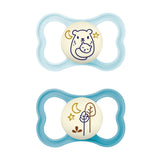 MAM Air Silikonesut 2 Pack Ekstra let og luftigt design Tandvenlig babysut Lavet af MAM SkinSoft Special Silikone med sutteæske 6-16 måneder Bjørn/næsehorn