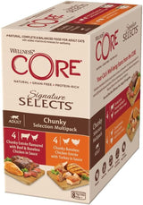 Wellness CORE Signature Selects 8 x 79 g, bland oksekød, kylling og kalkun - våd kattefoder, lækre strimler i sauce, kornfri, naturlig, allergivenlig, højt proteinindhold, højt indhold af kød