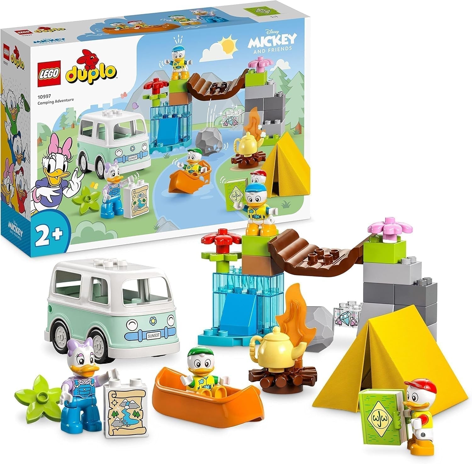 LEGO 10997 DUPLO Disney Mickey and Friends Camping Adventure Sæt med autocamper, kano og tusindfryd andefigur, byggelegetøjsgave til småbørn 2+ år, piger og drenge byggesæt Beuche den LEGO-Store Singur