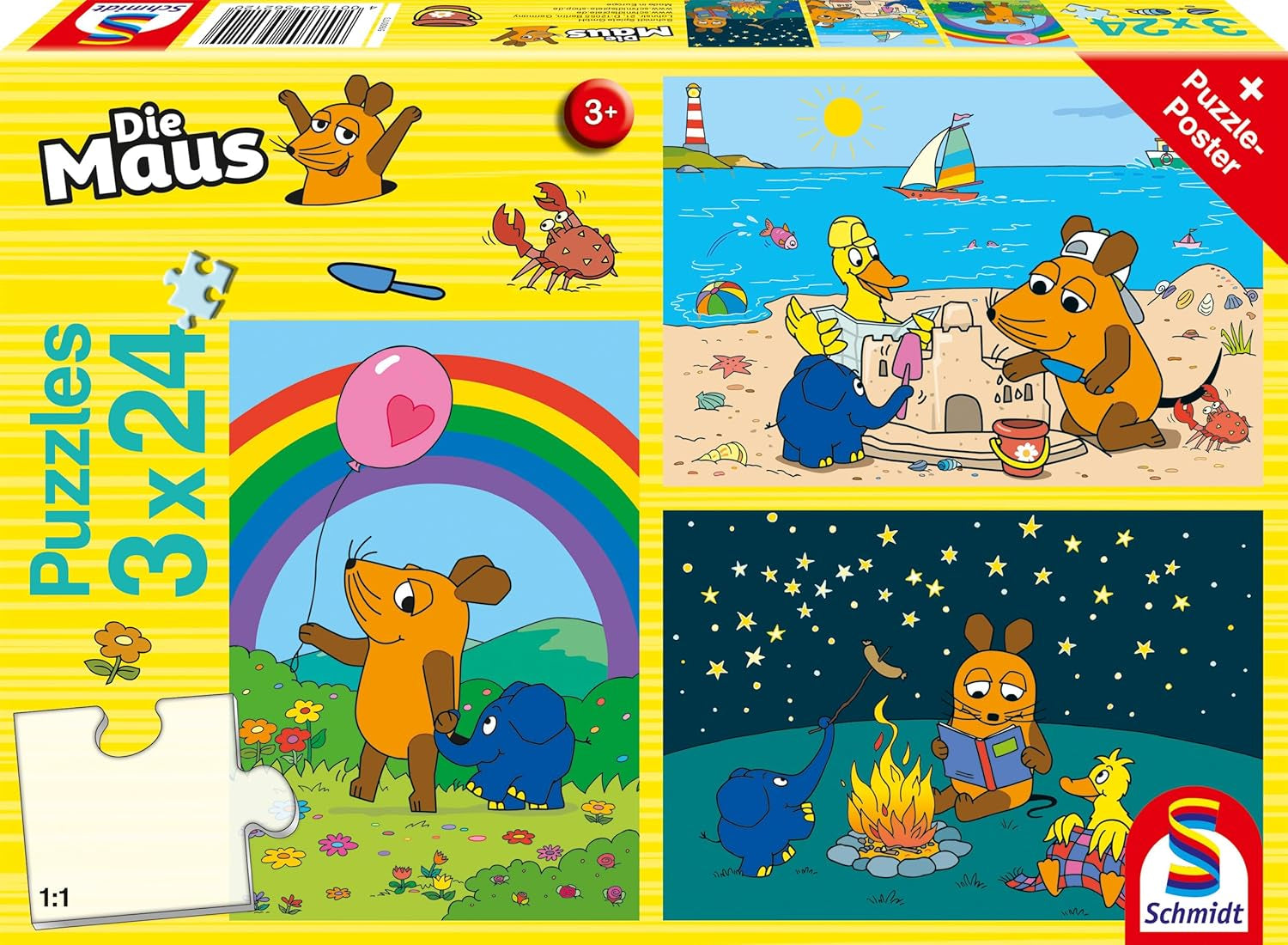 Schmidt Spiele 56212 Mouse Good Friends 3X24 brikker puslespil til børn Blå puslespil Naty Shop Standardtitel