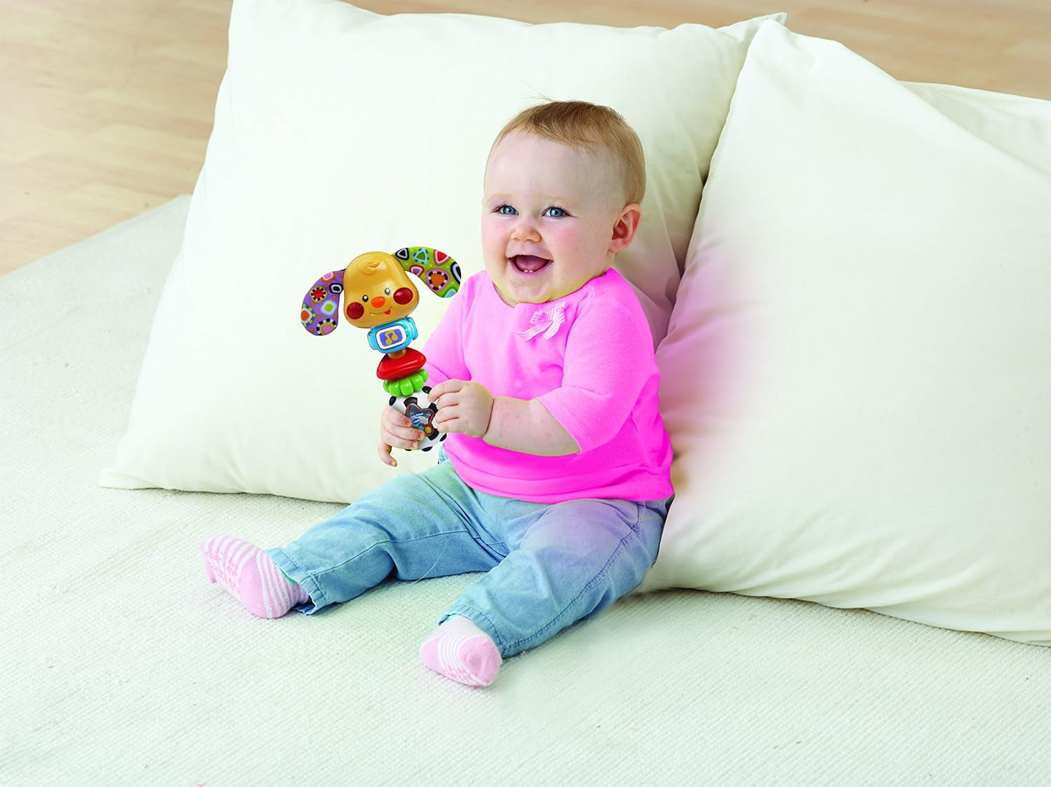 VTech Baby Rangle - Hvalp Design Baby Rangle med sjove ordsprog, musik og lyseffekter - Til babyer 3-24 måneder Babylegetøj Naty Shop