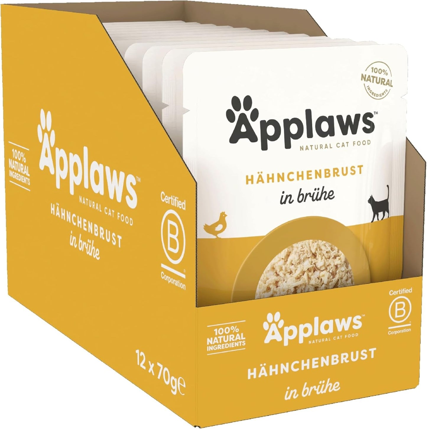 Applaws 100 % naturligt vådt kattefoder, kyllingebryst i bouillon - pakke med 12 70 g poser