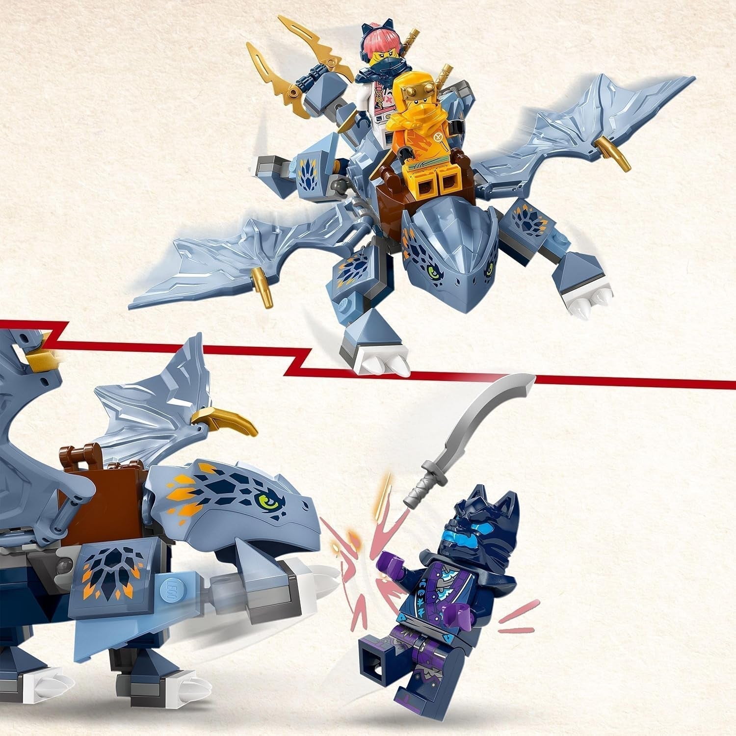 LEGO NINJAGO Riyu The Baby Dragon Dragon Legetøj med 3 minifigurer Ninja-legetøj til 6-årige drenge og piger Actionfyldt gave til børn 71810 Byggesæt Besuche den LEGO-Store