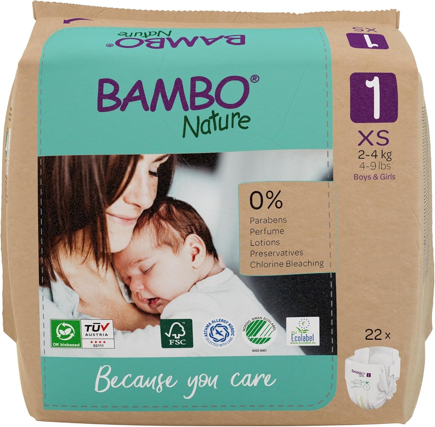 Bambo Nature Babybleer, Størrelse 1 (2-4 kg), 132 Count Månedsæske | Premium bleer med forbedret lækagebeskyttelse | Ultimativ komfort og frihed for nyfødte | Dermatologisk testede bleer