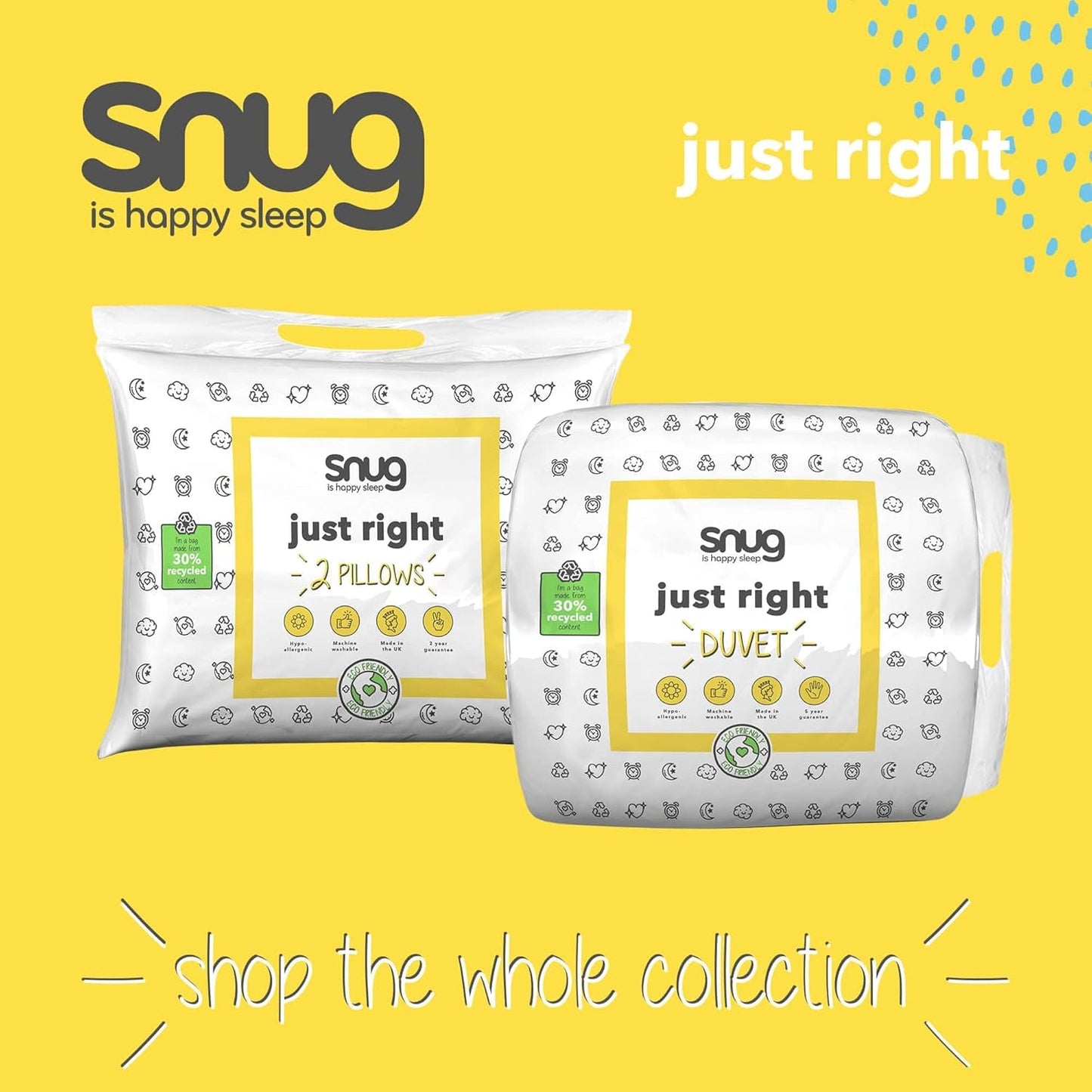 Just Right Snug Dyne, 10,5 tom, hulfiber, hvid, dobbeltseng Dyner og dyner Naty Shop