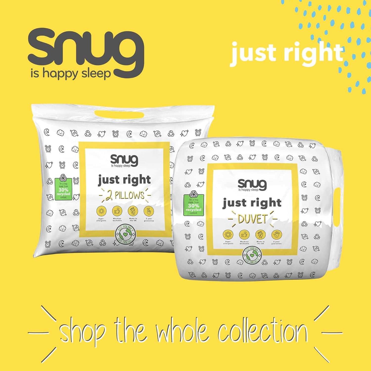 Just Right Snug Dyne, 10,5 tom, hulfiber, hvid, dobbeltseng Dyner og dyner Naty Shop