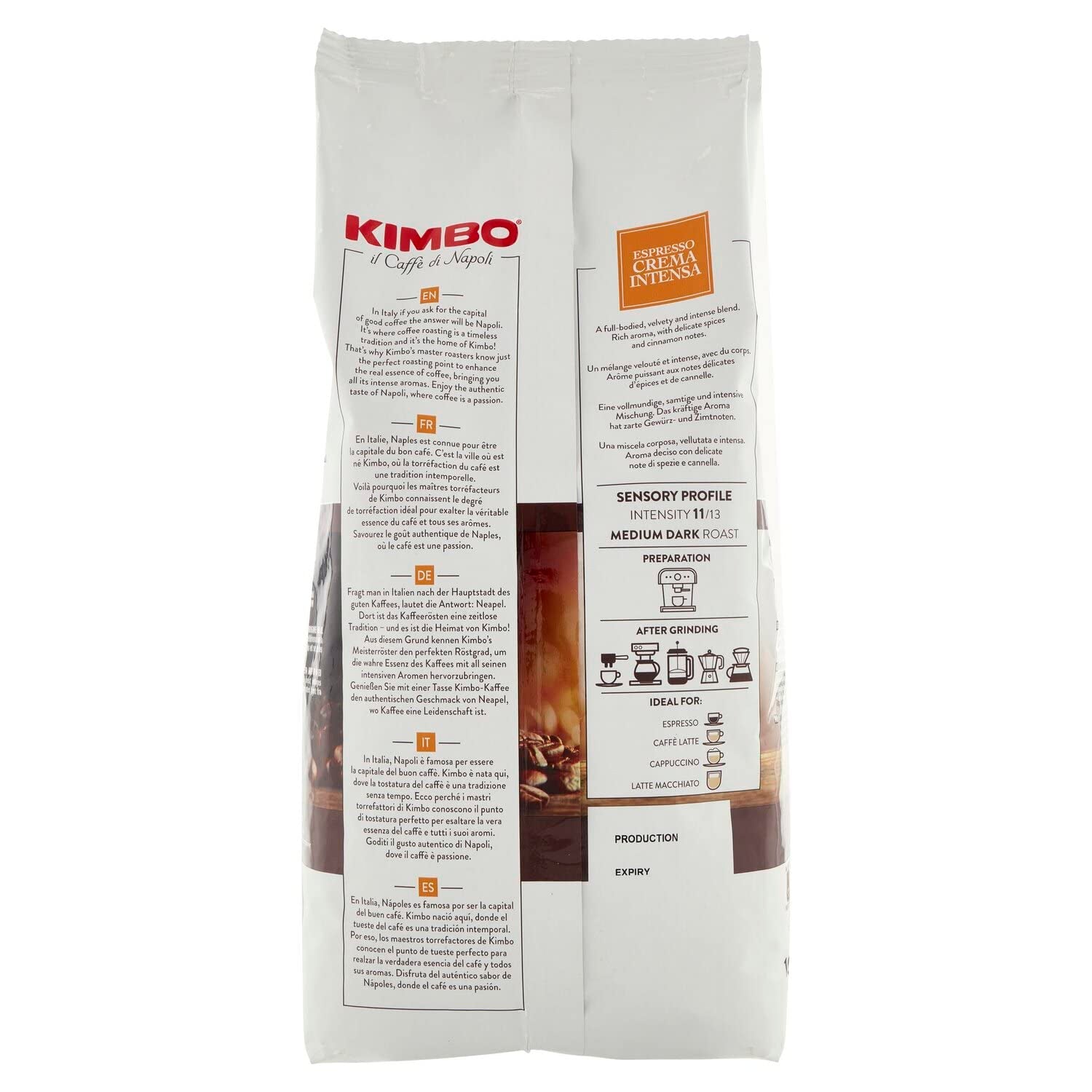 3x Kaffebønner Espresso Intens Creme, Medium Dark Rist, Hele Kaffebønner, 1 kg Pose, Kaffe fra Napoli