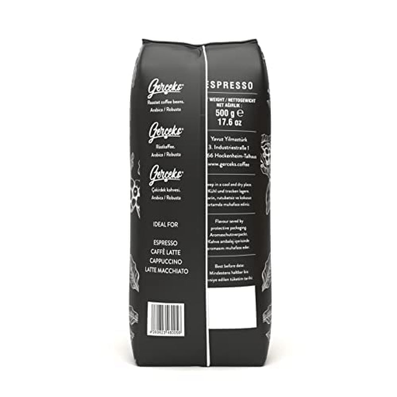 Espresso Kaffeebohnen stærk 500g, Barista Kaffee schokoladig und säurearm, Espressobohnen, Bohnenkaffee mit Arabica und Robusta, fine Crema, ideel til Cappuccino