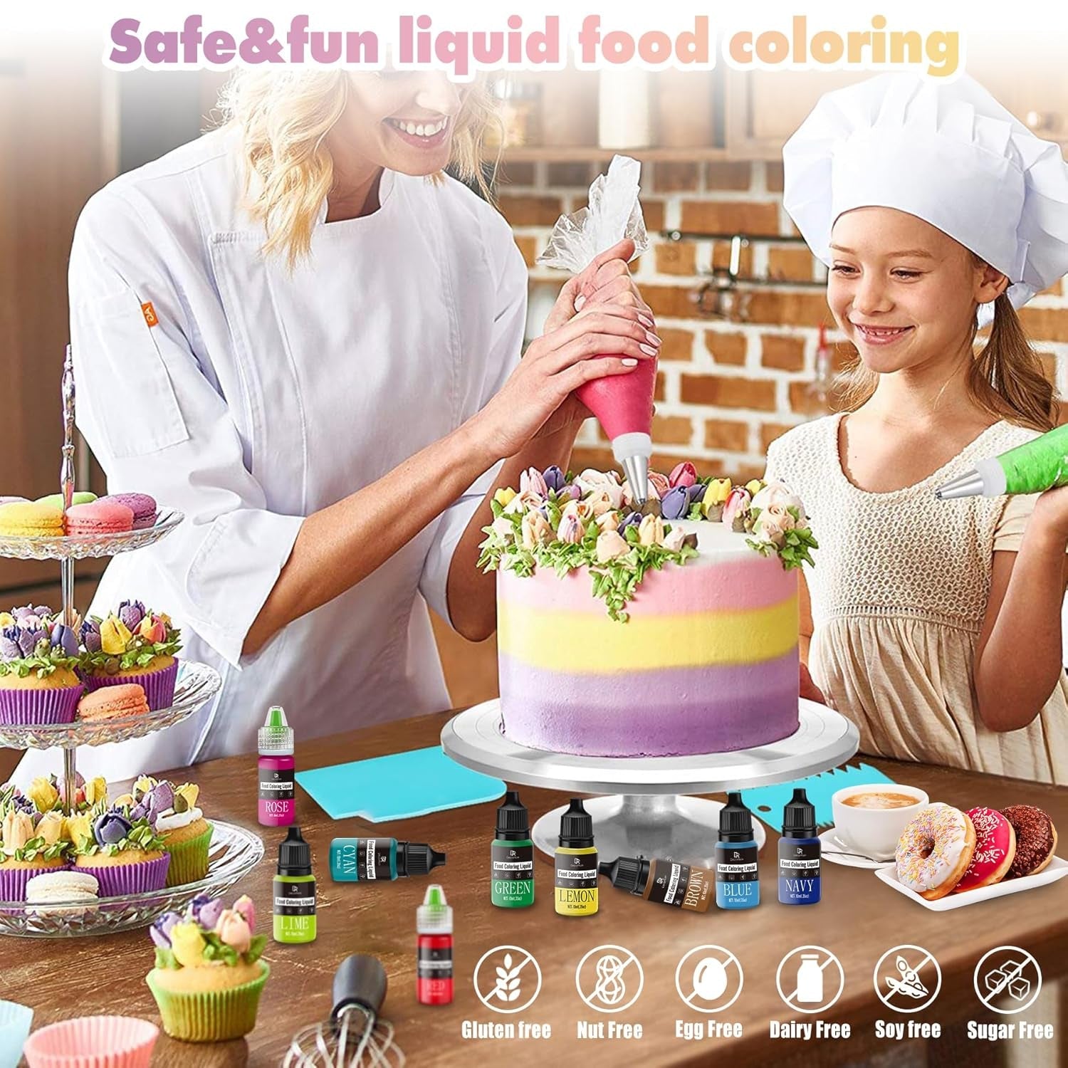 Madfarve - 20 farver x 10 ml koncentreret flydende madfarve til kagepynt, bagning, småkager, macarons - sukkerfri madfarve til drikkevarer, kagedekoration, DIY-slim, påskeæg