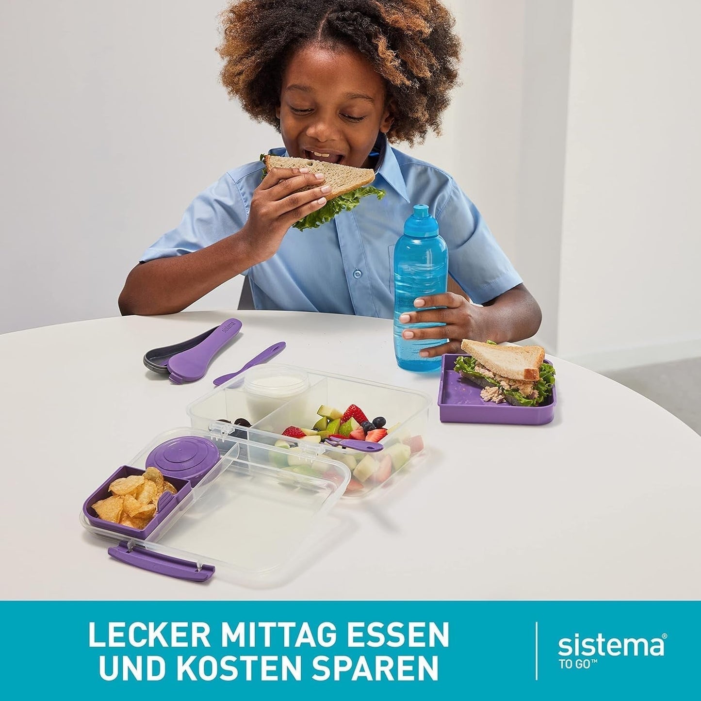 Bento Box TO GO madkassesystem med rum | 1,25 L madpakke med yoghurt/frugtbeholder | for børn og voksne l | BPA-fri Minty Teal [21685-8T], mintgrøn Naty Shop madopbevaringsbokse