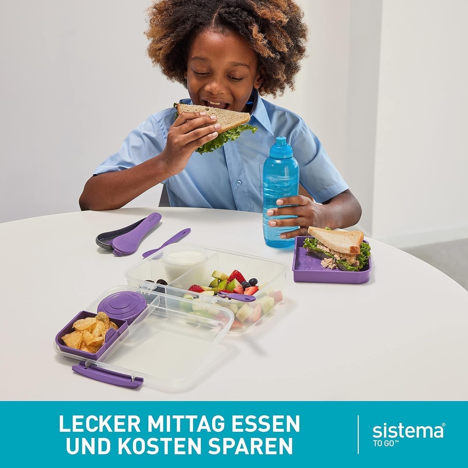 Bento Box TO GO madkassesystem med rum | 1,25 L madpakke med yoghurt/frugtbeholder | for børn og voksne l | BPA-fri Minty Teal [21685-8T], mintgrøn Naty Shop madopbevaringsbokse