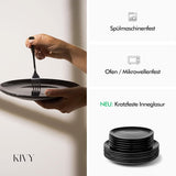 KIVY Geschirrset 6 Personen[Kratz & Spülmaschinenfest] 6x27cm + 6x22cm - Tellersæt 12-teilig moderne - Geschirr Sæt - Kombiservice - Geschirrset - Tellersæt Schwarz - Teller Schwarz Matt