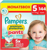 Pampers Premium Protection Pants Str. 7, 123 Bleer, 15 kg+, med 360° justering og bløde anti-lækage manchetter for optimal komfort og beskyttelse