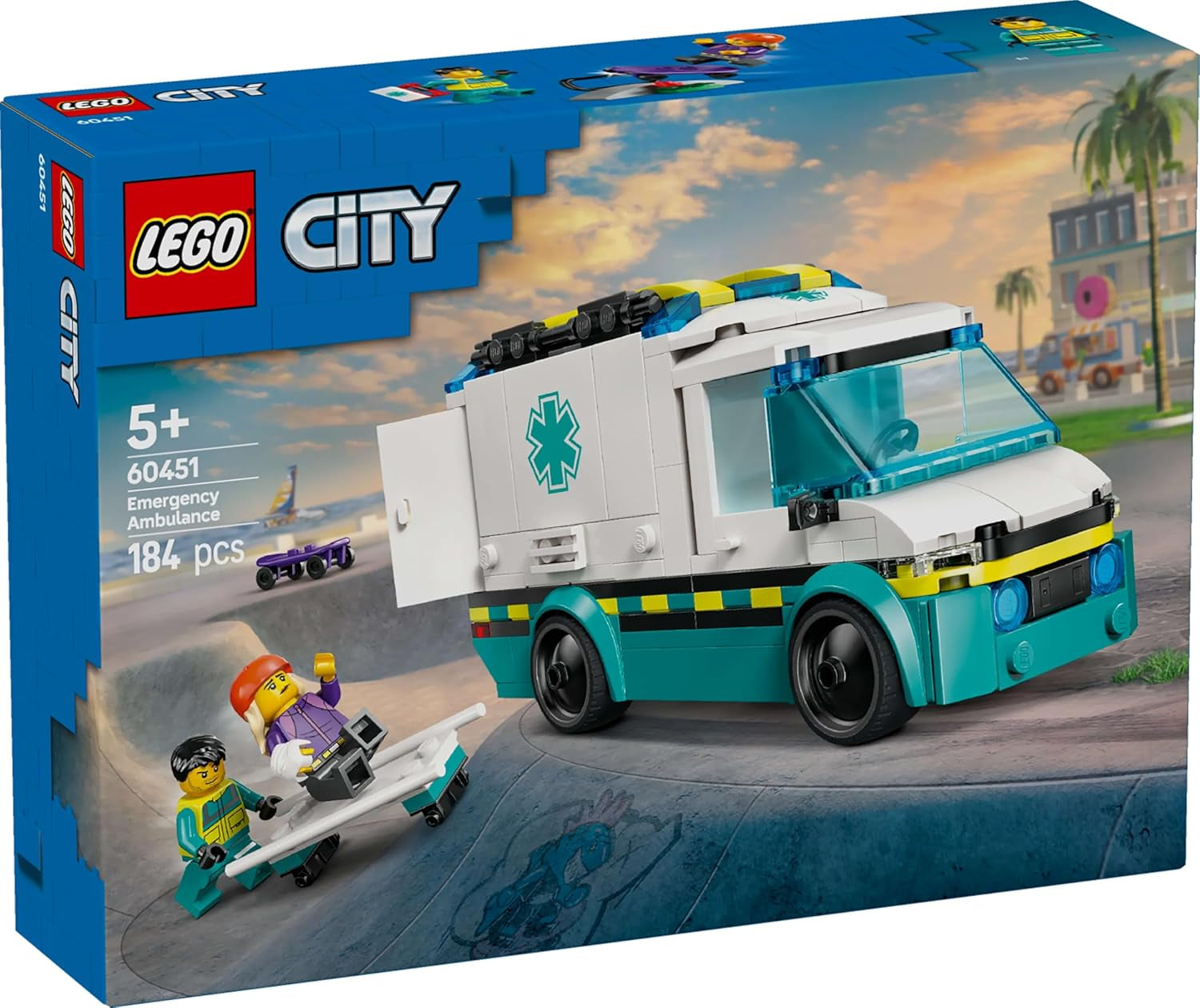 LEGO City Ambulance - legetøj med 2 minifigurer (skateboarder og chauffør) - pædagogisk legetøj til drenge og piger fra 5 år - fødselsdags- og feriegaveideer 60451 Byggesæt Besuche den LEGO-Store
