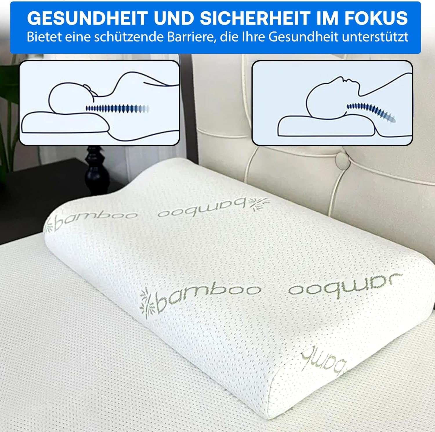 Ortopædisk Memory Foam Nakkestøttepude - Ergonomisk pude, Anti-snorkepude til side-, mave- og rygsover, pude, 60 cm x 40 cm x 12 cm cervikal ortopædiske puder Naty Shop