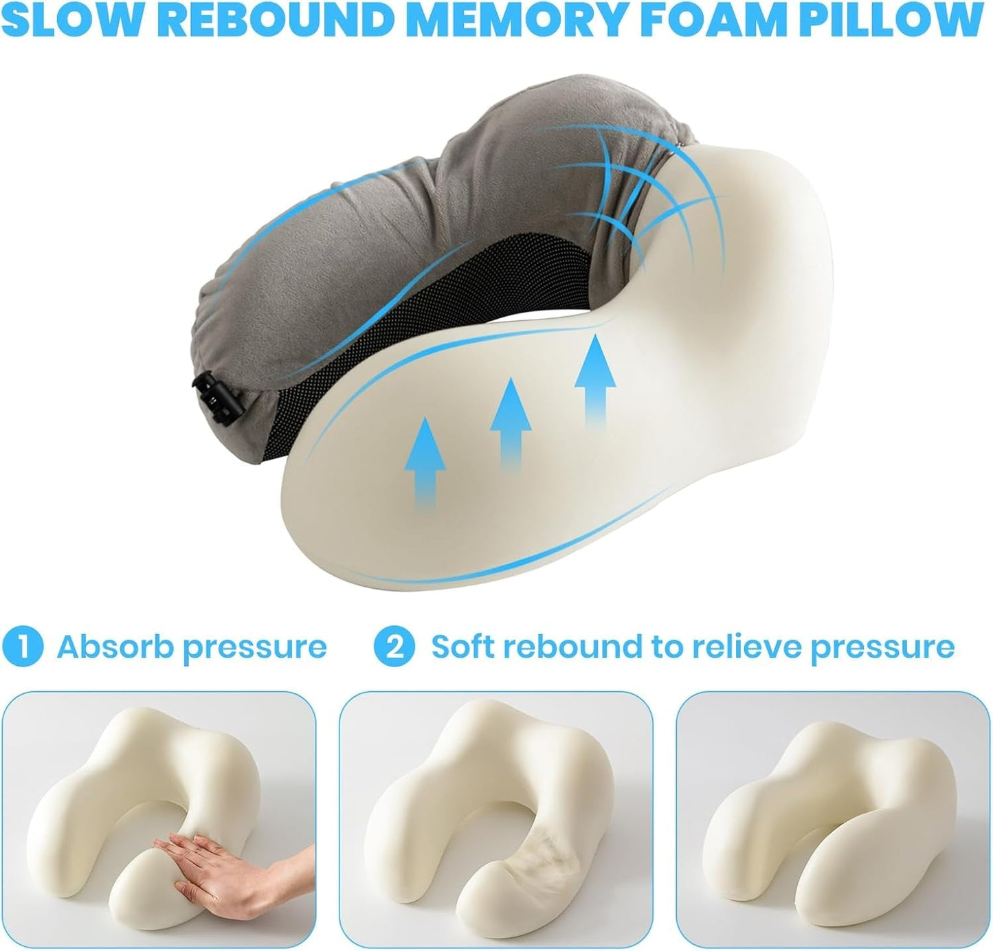 Nakkepude, Fly Nakkepude, Rejsepude, Voksen Nakkepude, Bil Nakkepude, Hjemmepude, Ergonomisk Memory Foam Pude, Vaskbar Smal Ryg, Justerbar, Grå