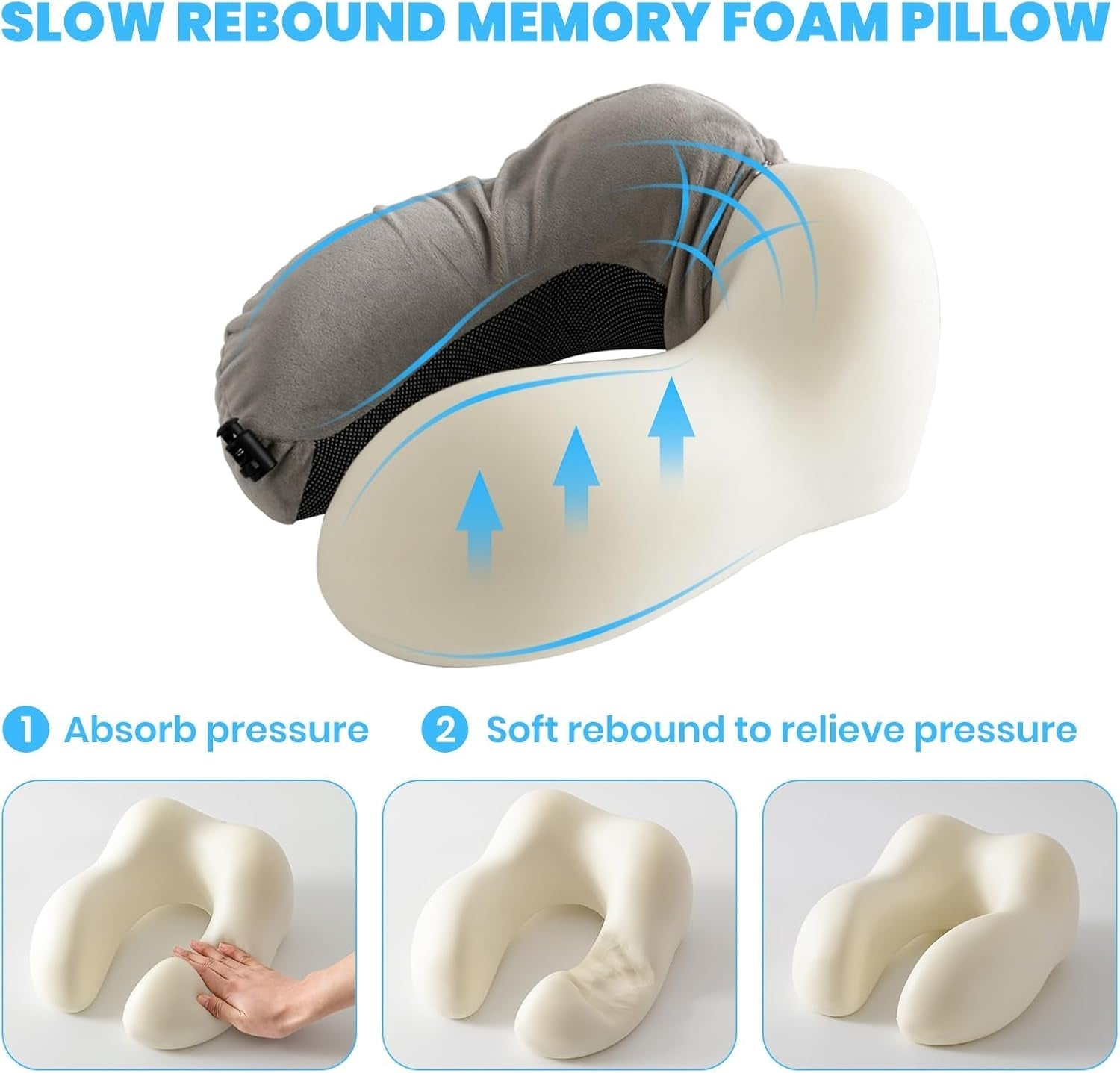 Nakkepude, Fly Nakkepude, Rejsepude, Voksen Nakkepude, Bil Nakkepude, Hjemmepude, Ergonomisk Memory Foam Pude, Vaskbar Smal Ryg, Justerbar, Grå