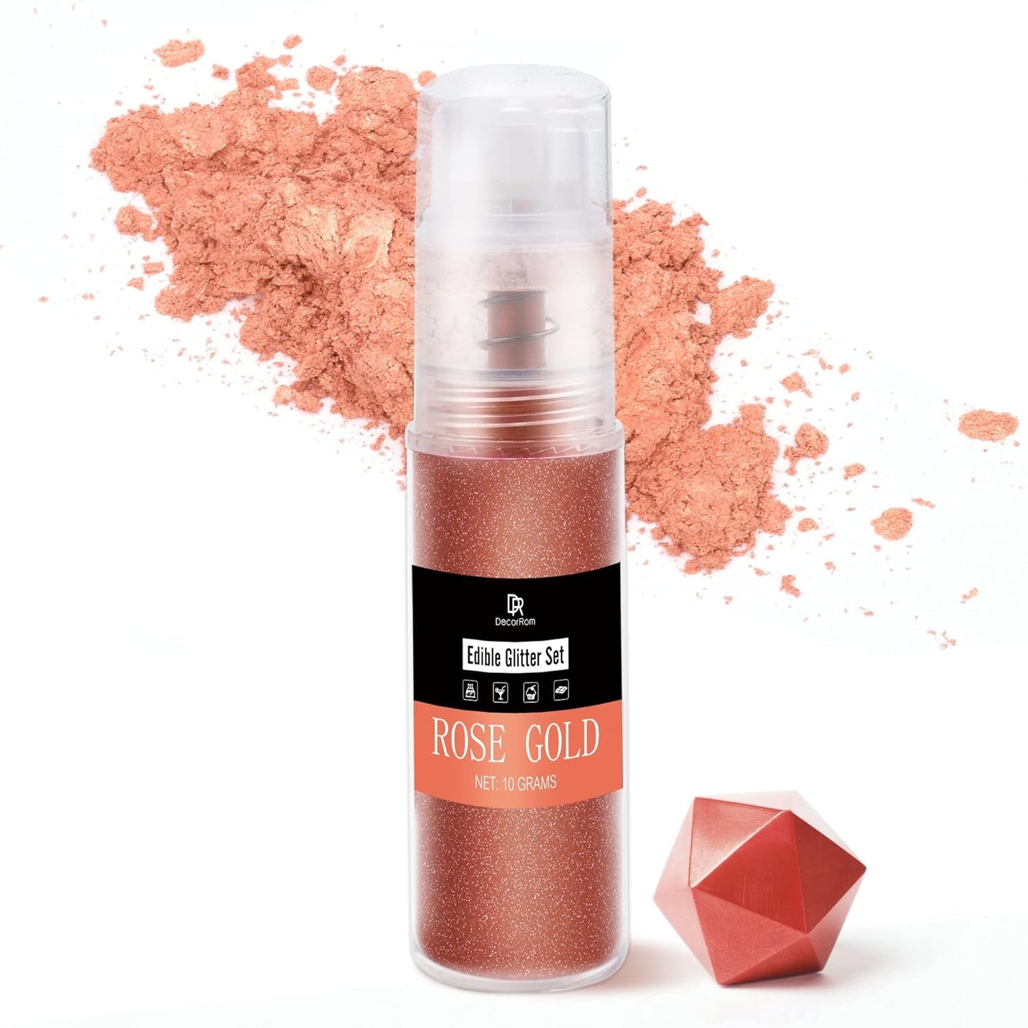 DecoRom, spiselig glitter, pulver, 10 gram Glitter Naty Shop Roségold