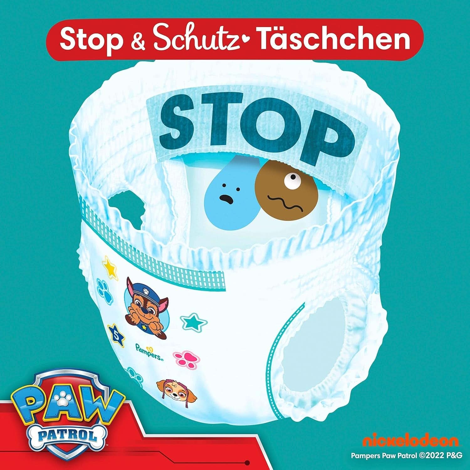 Pampers bleer Paw Patrol Pants str. 5 (12-17Kg) Baby-Dry, Junior med Stop og Protect lomme, MÅNEDSÆSKE, 160 bleer Naty Shop