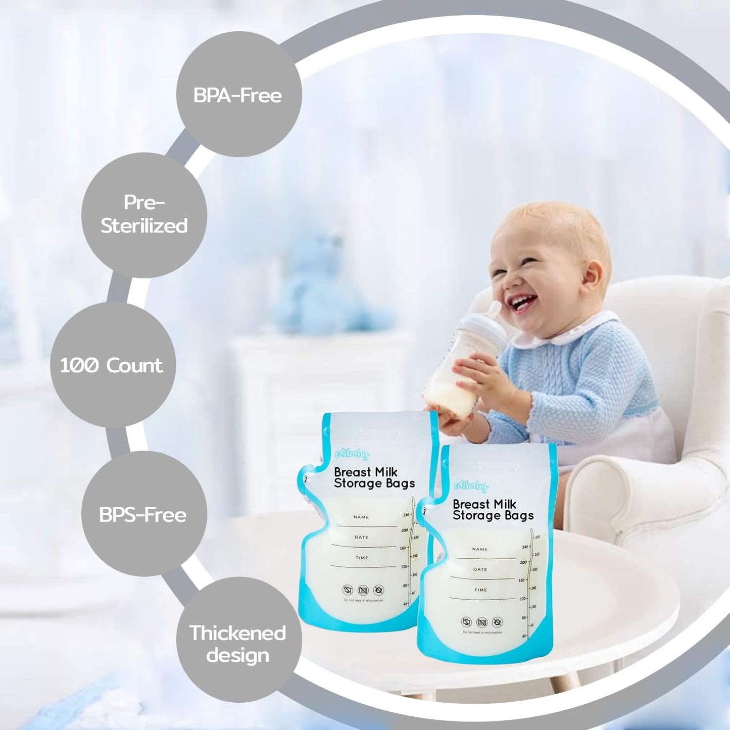Edibaby, Tasker til modermælk, 100 stk., Steriliseret, uden BPA Tilbehør Mad og Amning Bebe Naty Shop