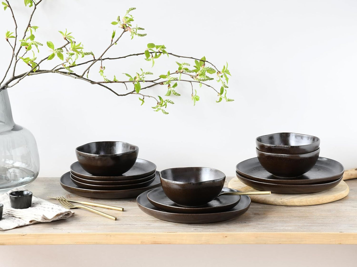 CreaTable, 21249, Natura Organic RUSTY Series, 12-delt porcelænssæt til 4, tallerkensæt i porcelæn, tåler opvaskemaskine og mikroovn, fremstillet i Europa