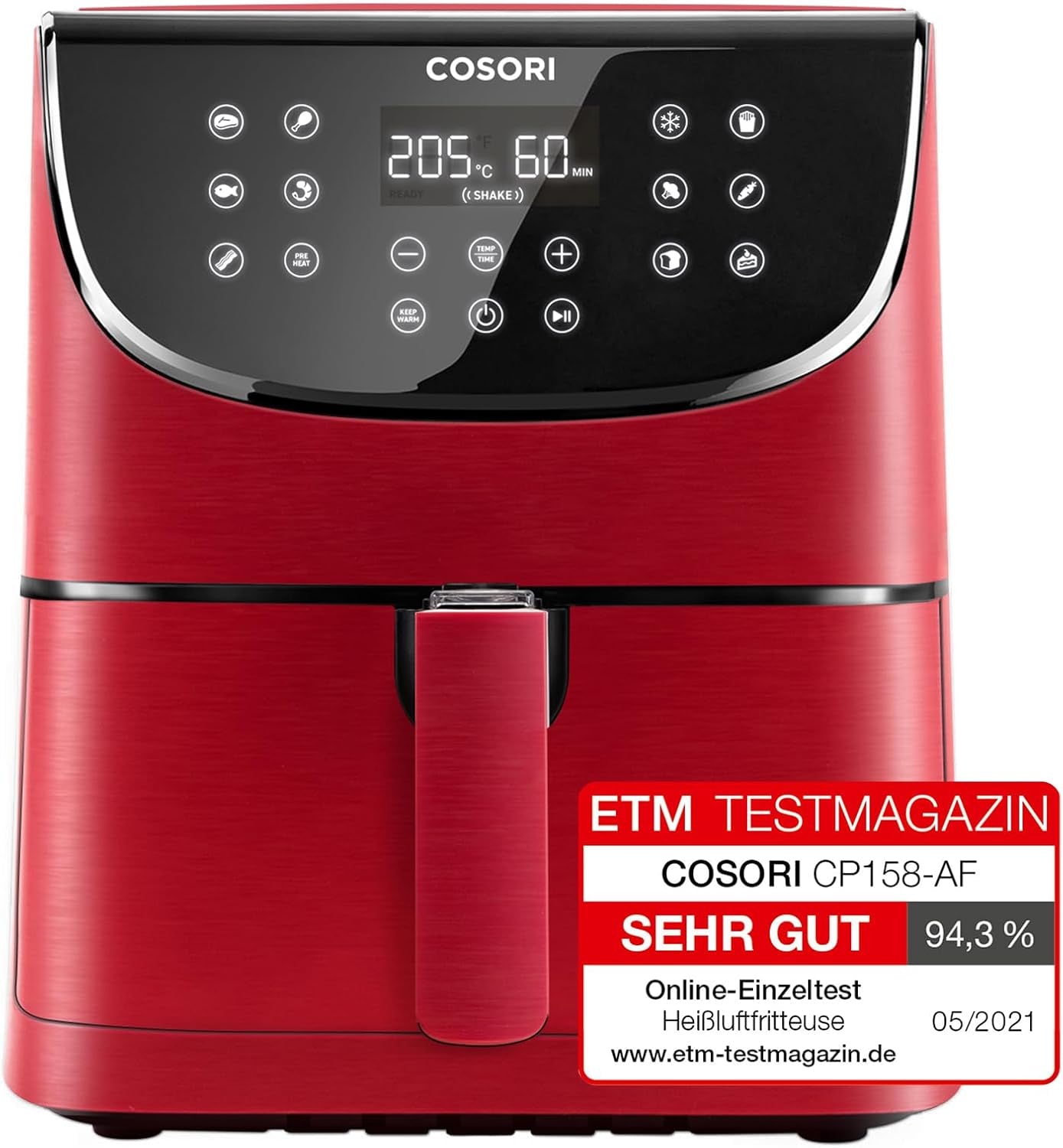 COSORI Hot Air Fryer Airfryer, 12-I-1 Air Fryer XXL 6,2L, Hot Air Fryer med udsigtsvindue og omrøringspåmindelse, 80 opskrifter Husholdningsapparater Naty Shop Red 5,5L Premium