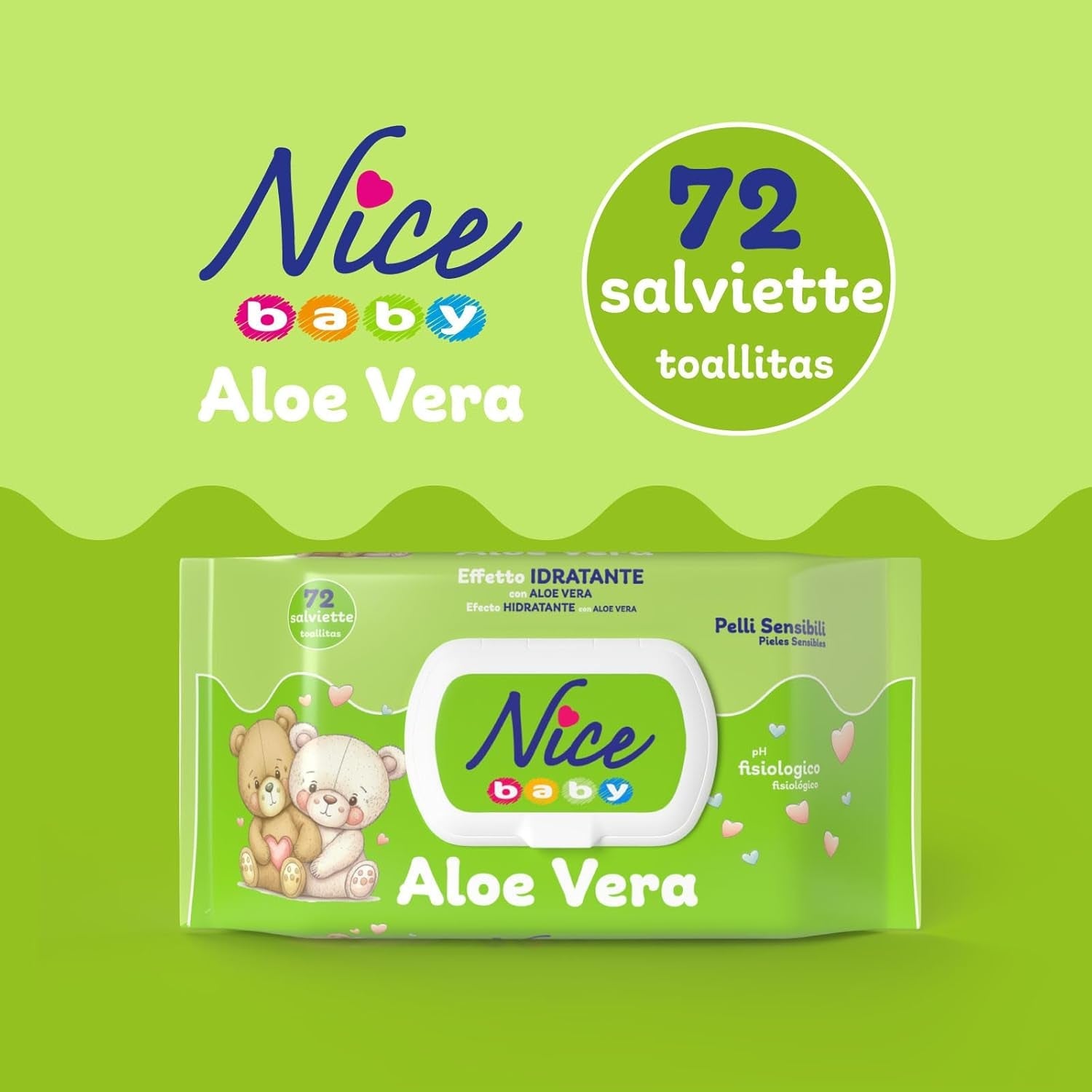 Renseservietter til børn og babyer - med aloe vera og arganolie - dermatologisk testet - fysiologisk pH-værdi - maxi format: pakke med 72 servietter - Pæn