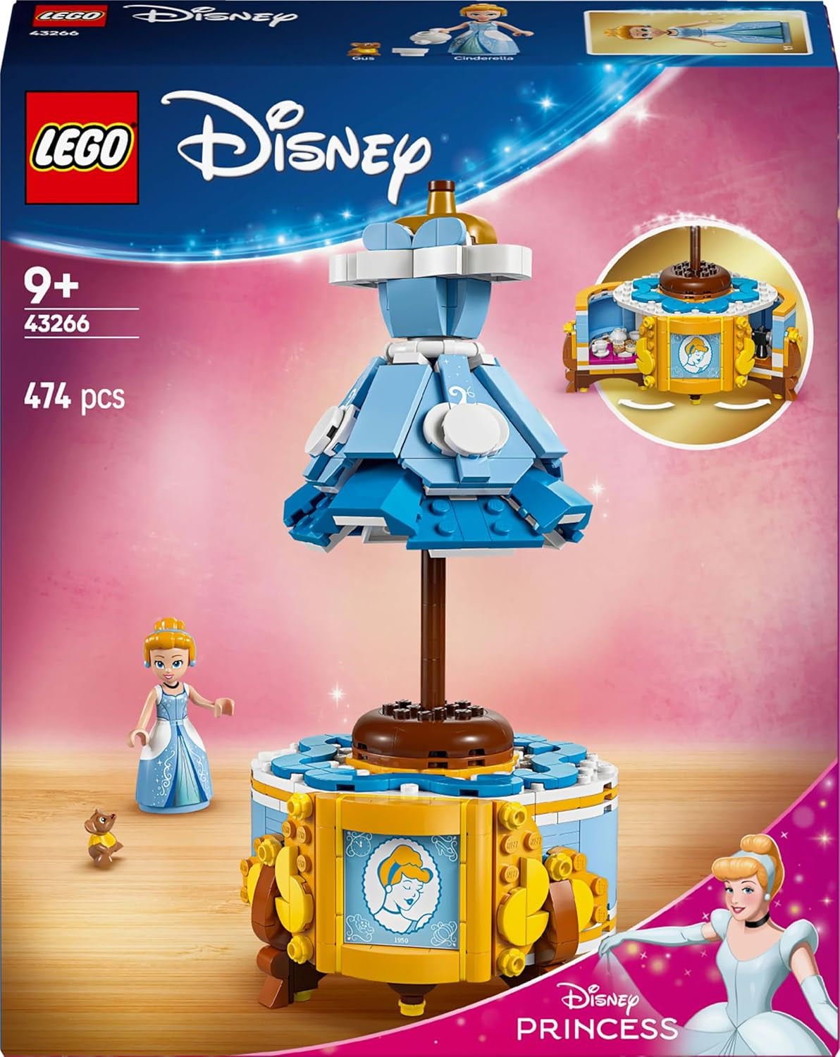 LEGO Ç€ Disney Princess Askepotkjole, legetøj til drenge og piger fra 9 år - inkluderer en kjolebøjle, en Askepot minidukke og en musefigur - Kreativt legesæt 43266 Byggesæt Beuche den LEGO-Store