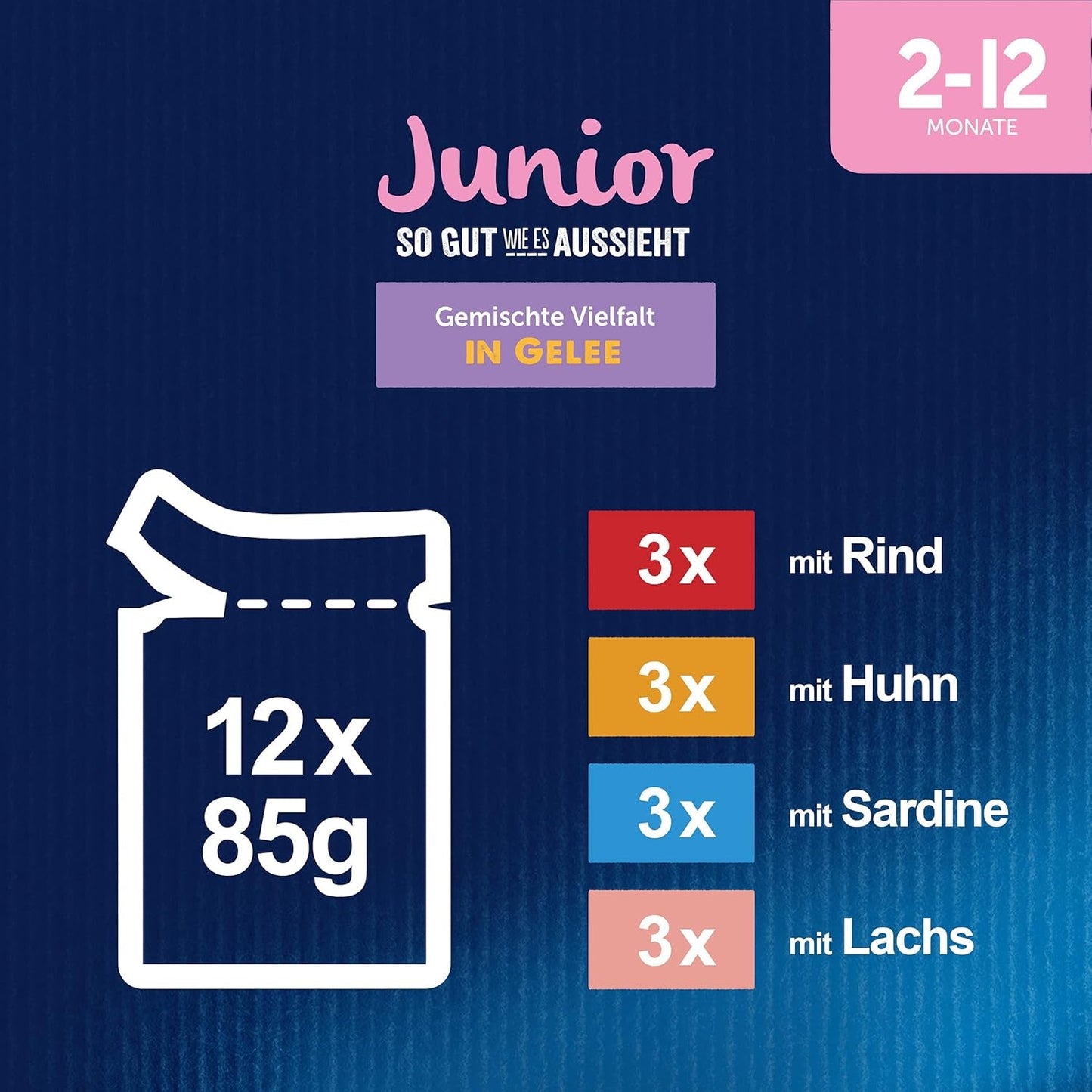 Felix As Good As It Looks Junior Vådfoder i gelé til killinger, assorteret blanding, pakke med 6 (6 x 12 poser á 85g hver)