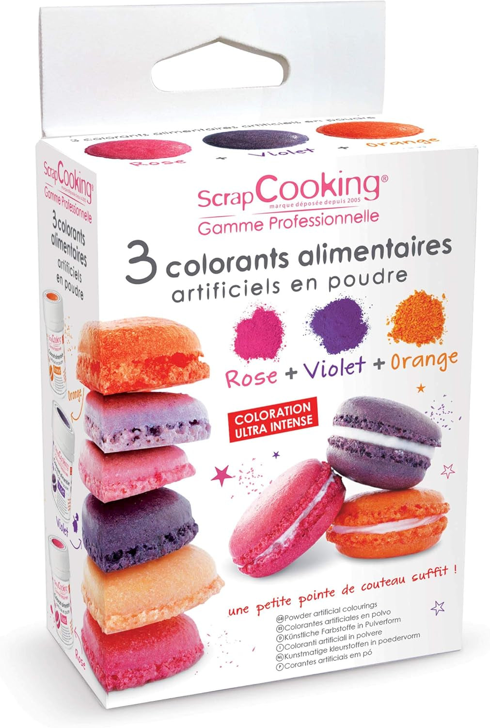 3 madfarver - orange, lilla, pink