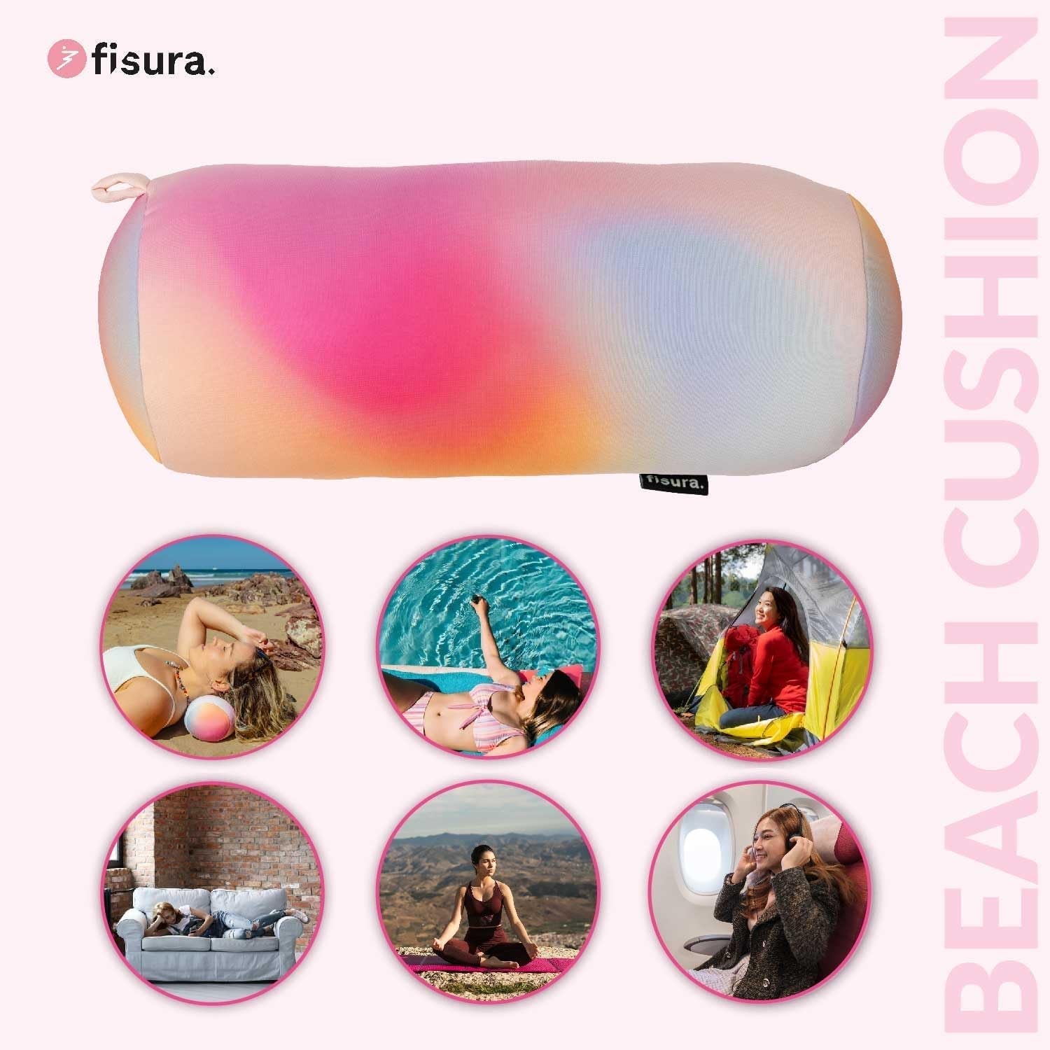 FISURA strandpude, gradientfarve, 29 x 12 cm, afslapningspude, pink, original rejsepude, campingpude i polyester, usamlede Naty Shop rejsepuder