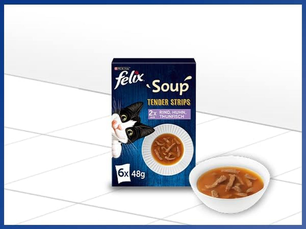 Felix suppestrimler, kattesuppe, blandet variant, pakke med 8 (8 x 6 poser á 48 g hver)