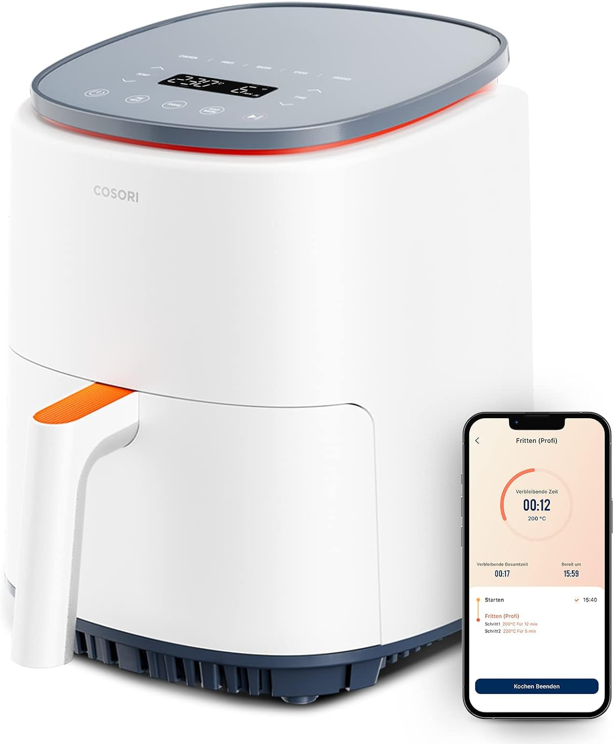 COSORI Hot Air Fryer Airfryer, 12-I-1 Air Fryer XXL 6,2L, Hot Air Fryer med udsigtsvindue og omrøringspåmindelse, 80 opskrifter Hvidevarer Naty Shop Pearl White 3,8L Kompakt