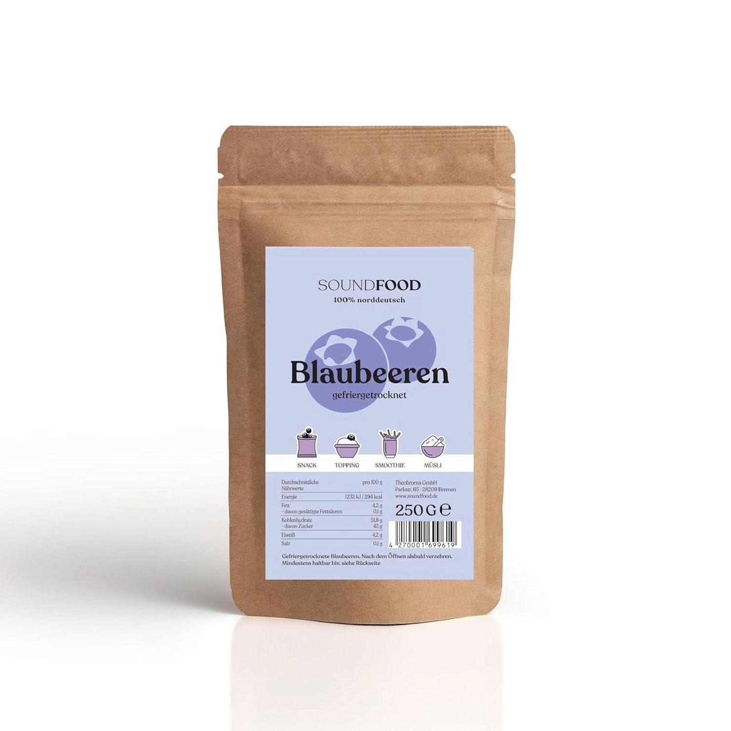 Frysetørrede blåbær, hele fra Tyskland Høst 2023, 50 gram Naty Shop dehydrerede produkter 250 gram
