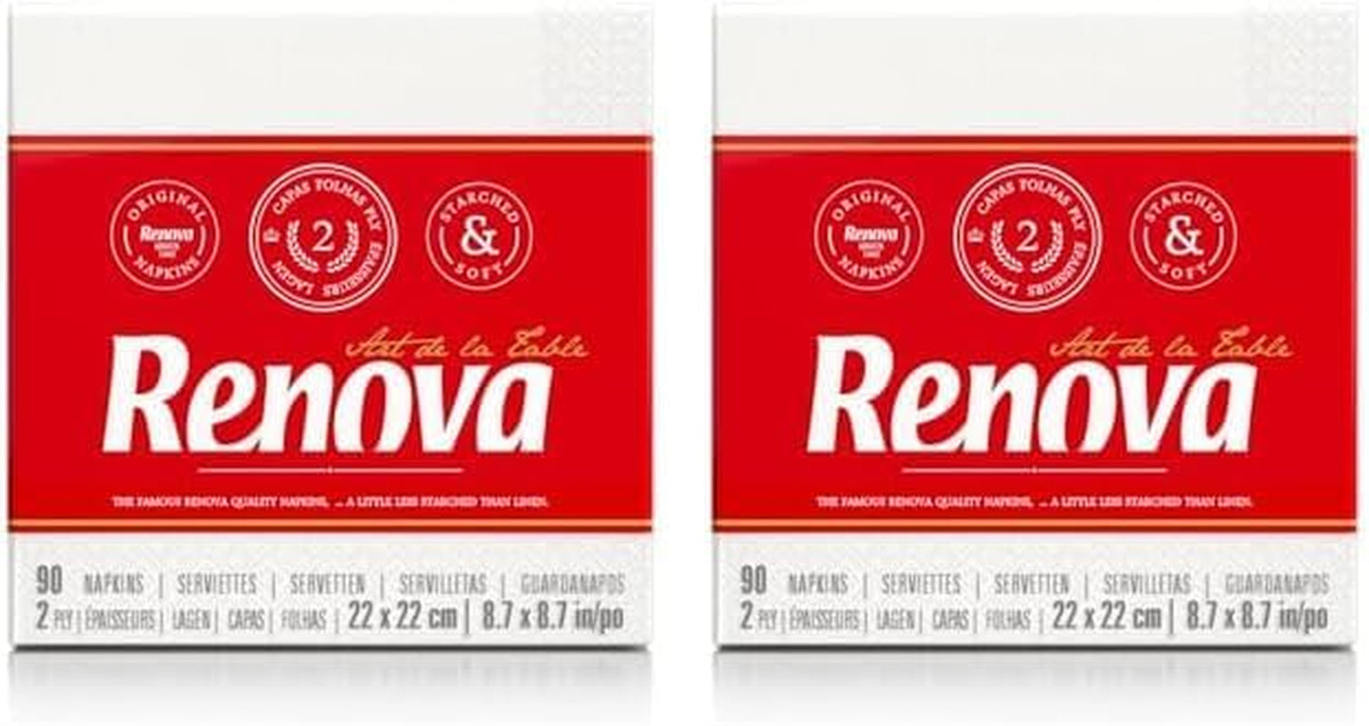 Renova papirservietter, hvid bordcocktailstil - 90 servietter (pakke med 2)