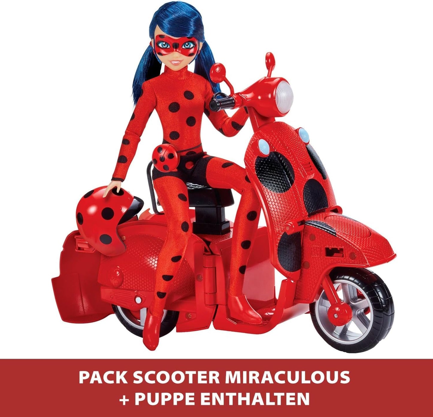 Bandai - Miraculous Ladybug - Miraculous Switch'n Go Scooter + 26 cm Ladybug Lucky Charm Artikuleret Dukke - P50668