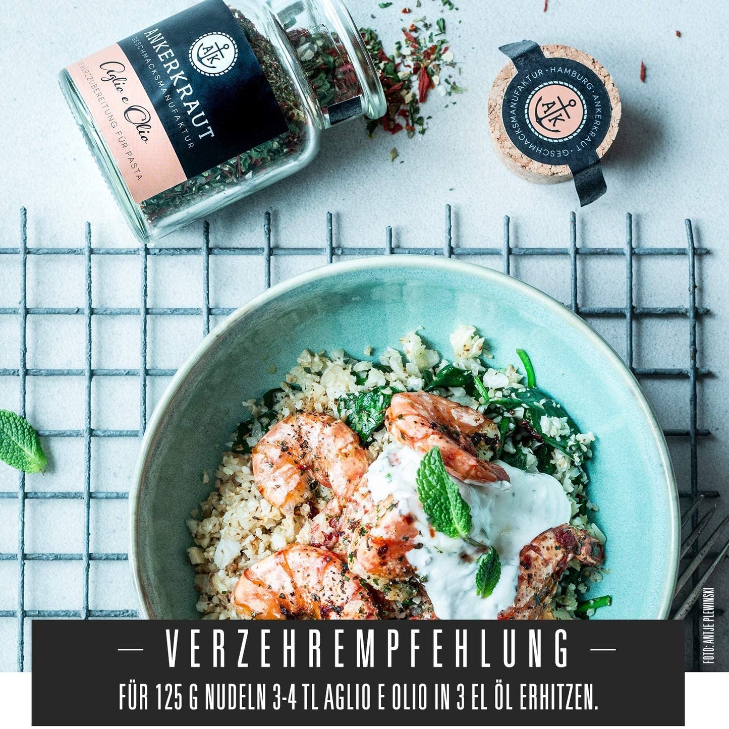 Ankerkraut Aglio e Olio, italiensk Gewürzmischung til pasta og klassiske spaghetti-nudler, 120 g i en aromatisk pose