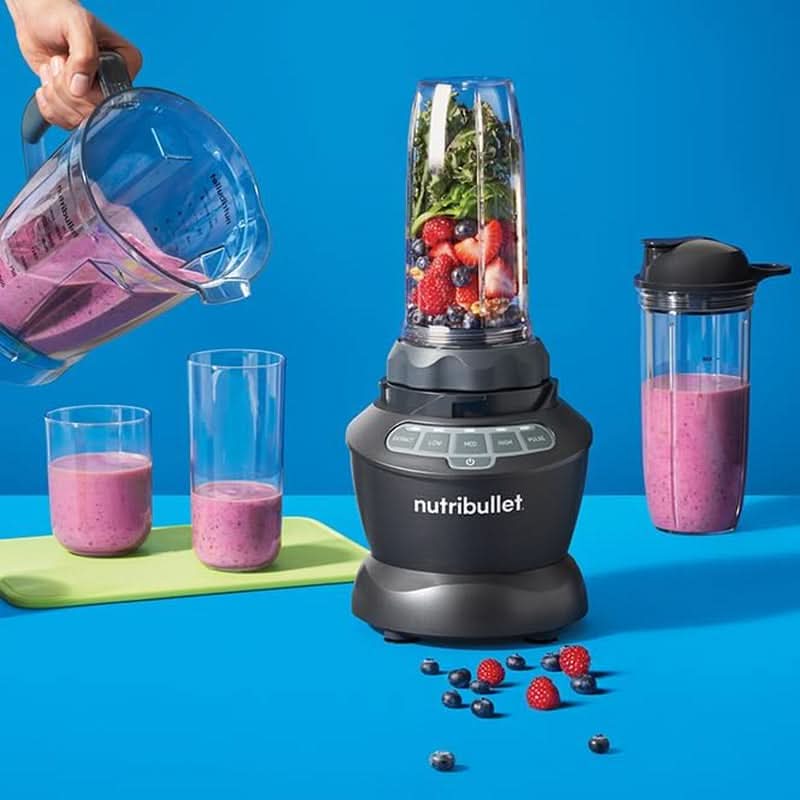 Nutribullet Full Size Blender, Elektrischer Mixer, Multifunktionaler Stabmixer, Professioneller Mixer, 1000 Watt Leistung, 1,6L Becher, Grau, NBF450DG Kitchen Naty Shop