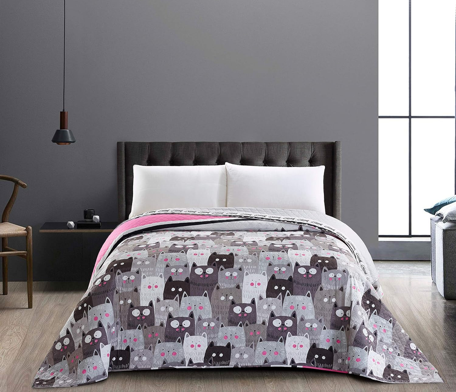 Decoking 32350 Sengetæppe 220X240 Cm Dobbeltsidet mikrofiber sengetæppe let at vedligeholde Beige Lysebrun Kakaobrun Grå Stål Antracit Grafit Sort Hvid Pink Katte Invasion af katte Senge og tæpper Beuche den DecoKing-Store